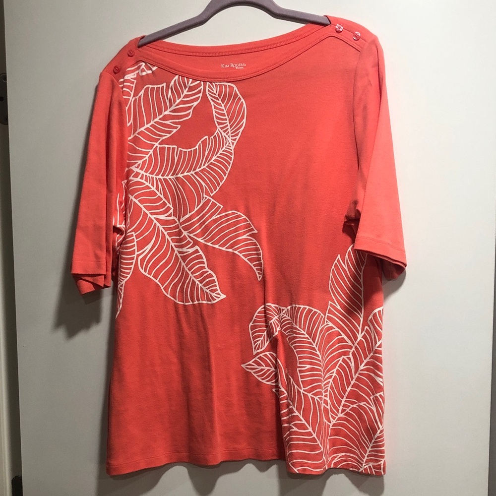 Kim Rogers Red Top with White Leaf Design